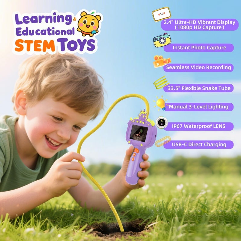 duskeep Store Borescope Snake Camera Endoscope with Light & Flexible Tube for Kids - Educational STEM Science Toy for Boys & Girls Ages 3-10, Birthday for Nature Exploration - Purple - Image 2